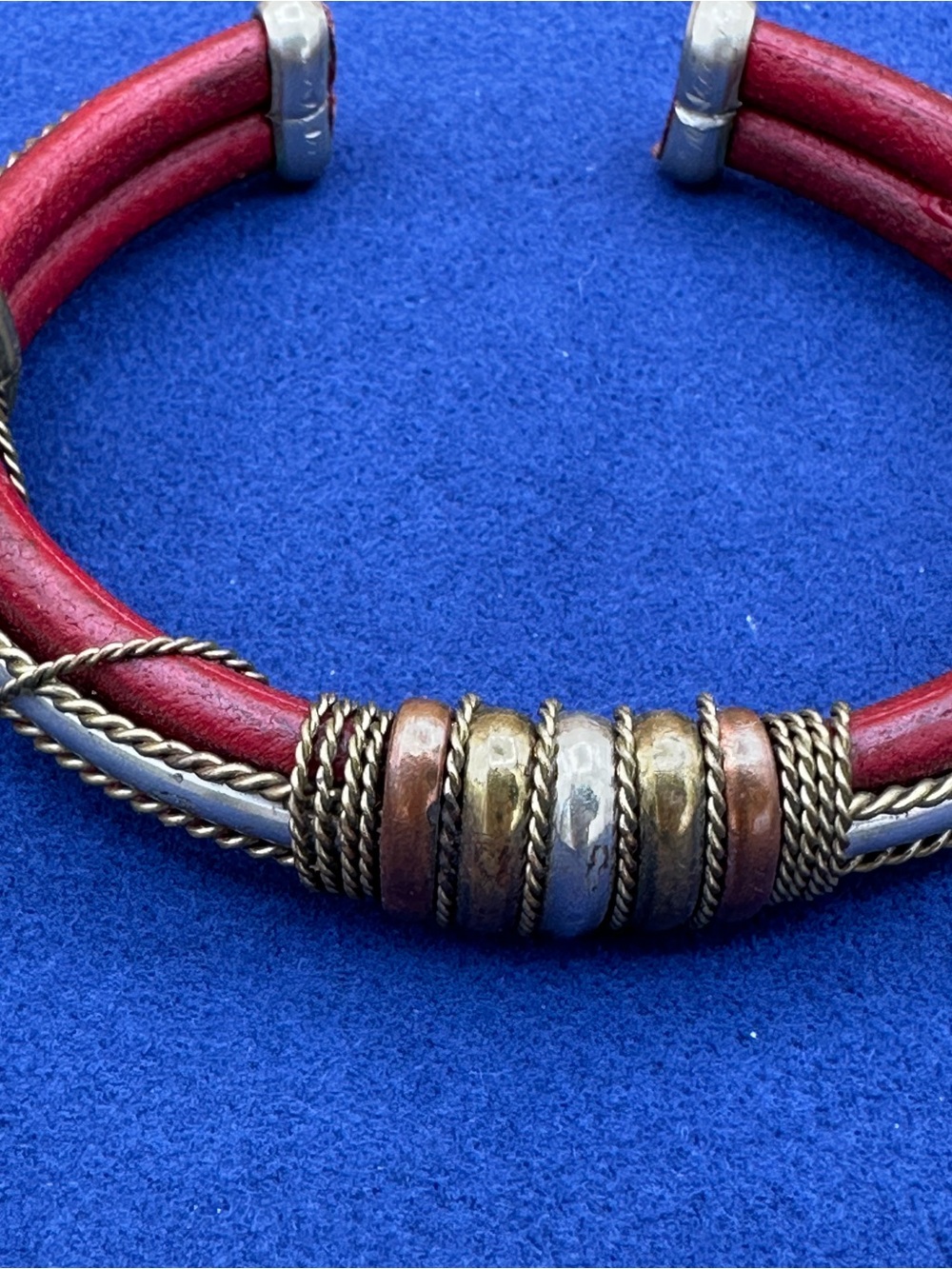 Red Leather Multi-Metal Cuff Bracelet